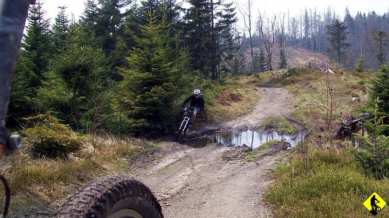 2010-04-20 Beskid Niski 039a.jpg - Z Przełęczy wbijamy się na czerwony szlak na Leskowiec. Nie wiem dlaczego jeszcze nie zrobiłem tej trasy. Pierwsze kilometry pozytywnie zaskakują. Fajnie się jedzie.